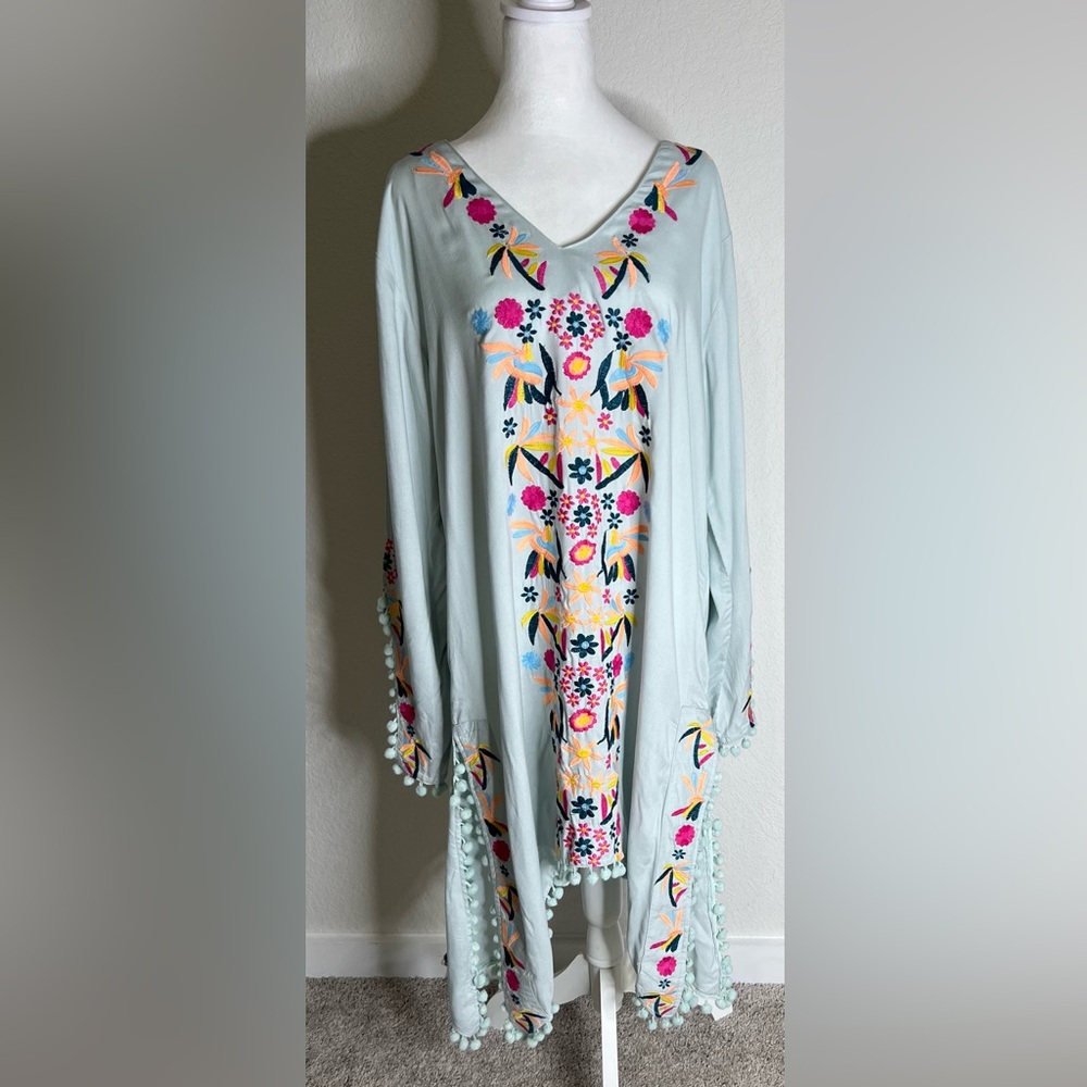 Romeo+Juliet couture beach high-low cover-up with floral embroidery boho…